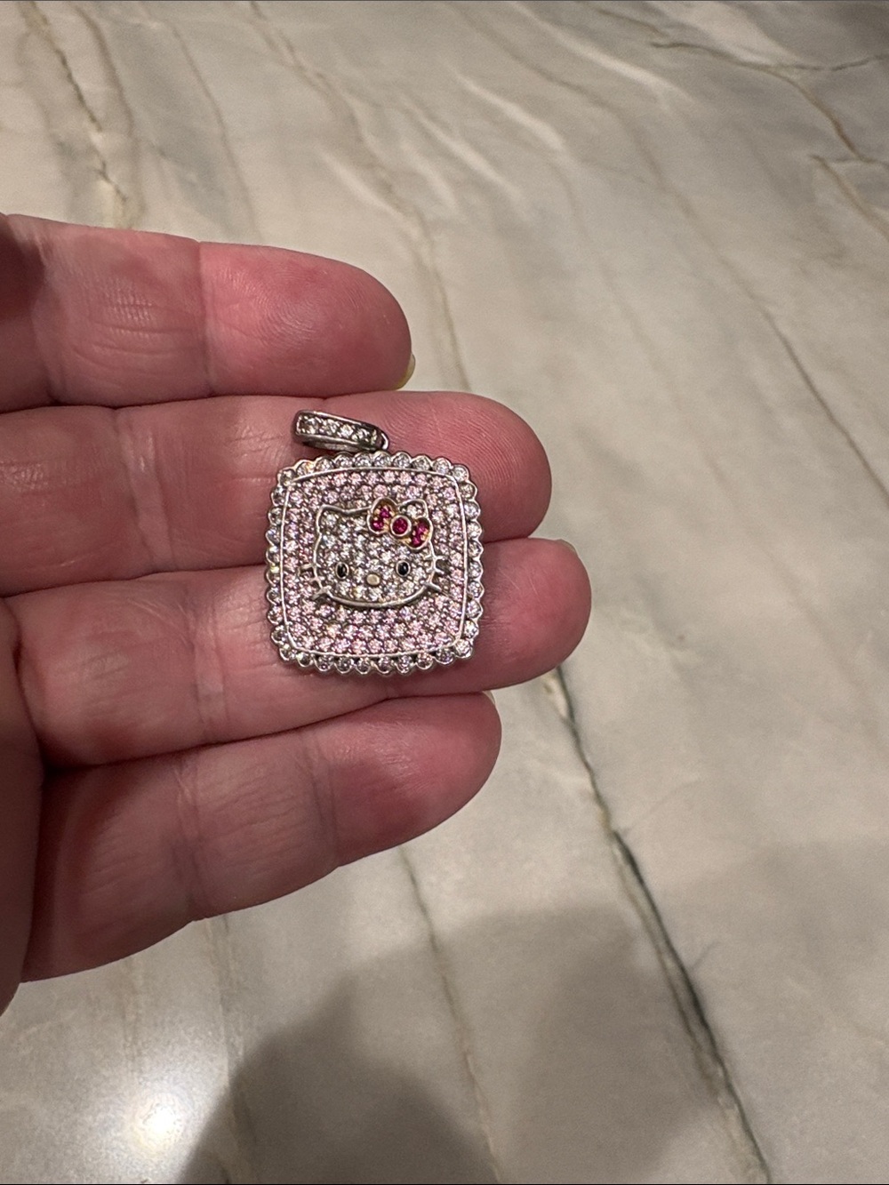 Hello Kitty Diamonique Sanrio 925 Sterling Silver CZ Pendant RARE